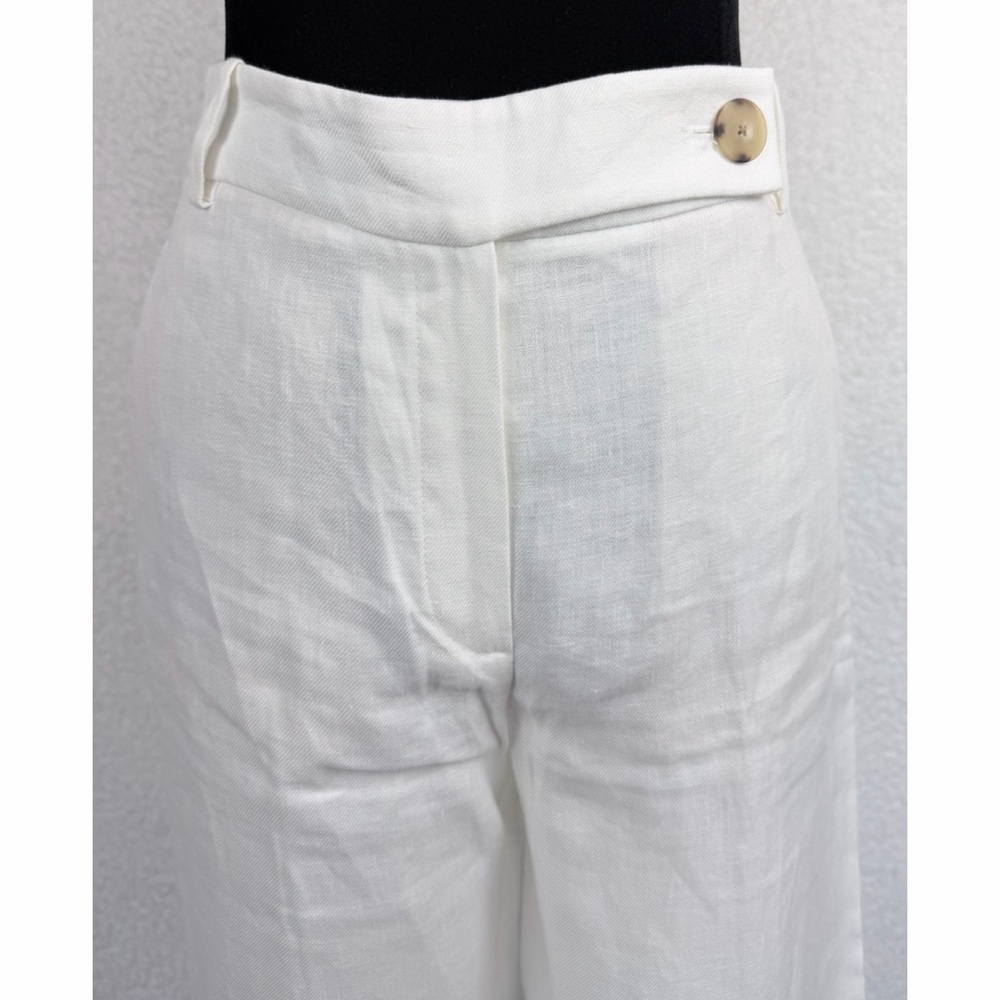 MASSIMO DUTTI • White 100% Linen High-Waisted Wide Leg Trouser Pants, 2 - Picture 3 of 13